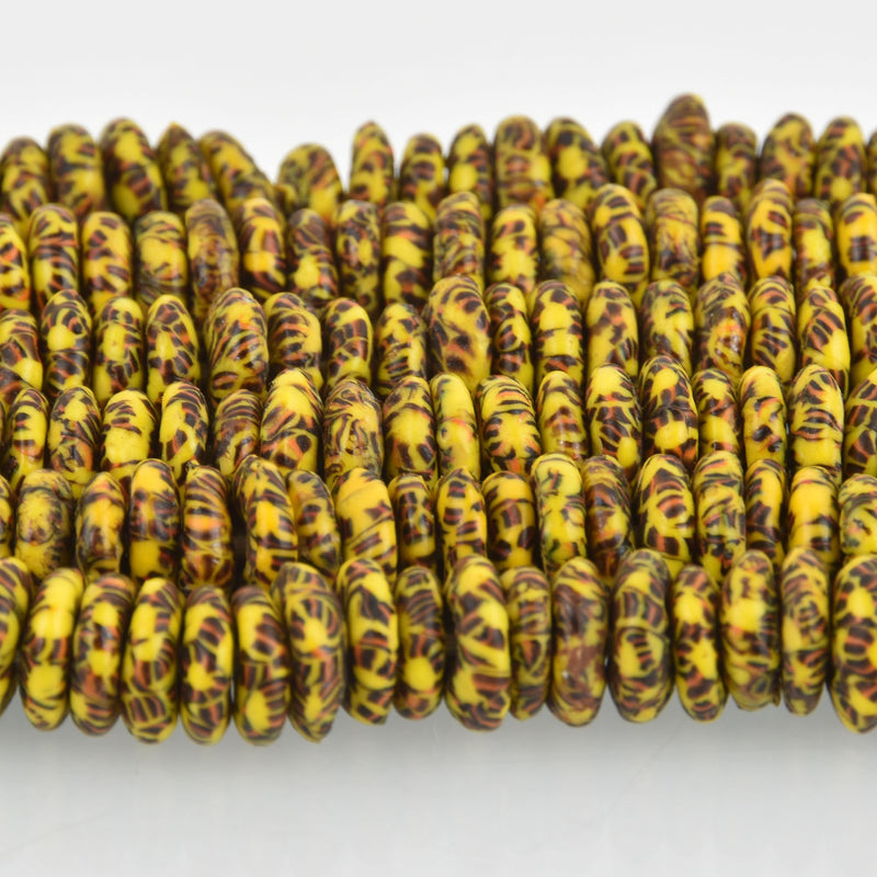 10mm to 12mm Yellow Black Glass Rondelle African Trade Beads Recycled Glass x25 beads bgl1861