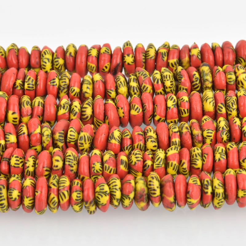 10mm to 12mm Red Yellow Glass Rondelle African Trade Beads Recycled Glass x25 beads bgl1862