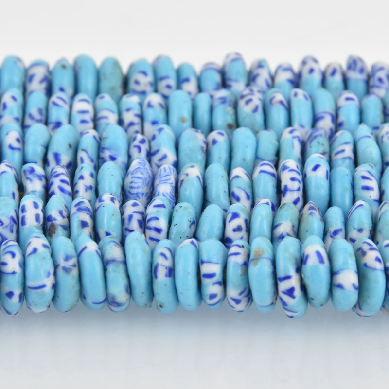 10mm to 12mm Blue White Glass Rondelle African Trade Beads Recycled Glass x25 beads Bgl1863