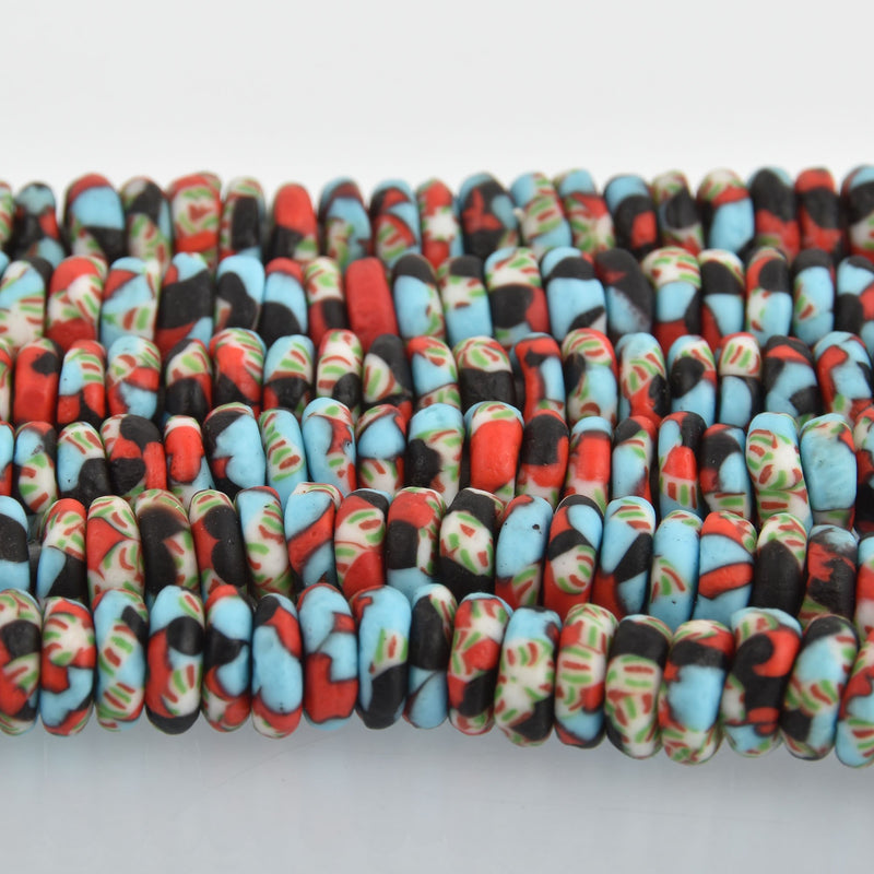 10mm to 12mm MULTICOLOR Glass Rondelle African Trade Beads Recycled Glass x25 beads bgl1864