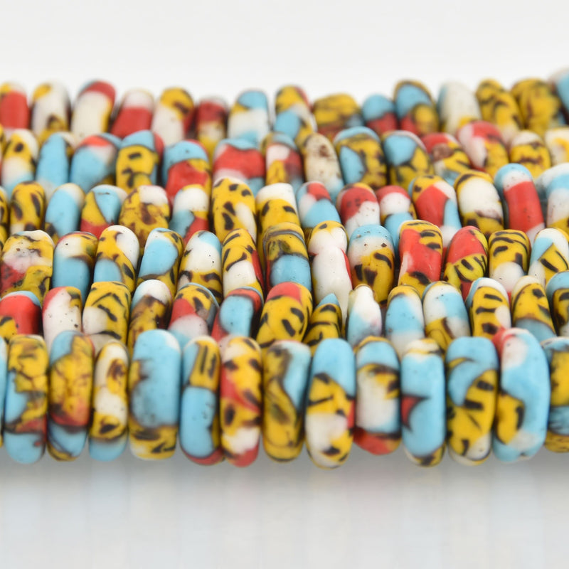 10mm to 12mm MULTICOLOR Glass Rondelle African Trade Beads Recycled Glass x25 beads bgl1865