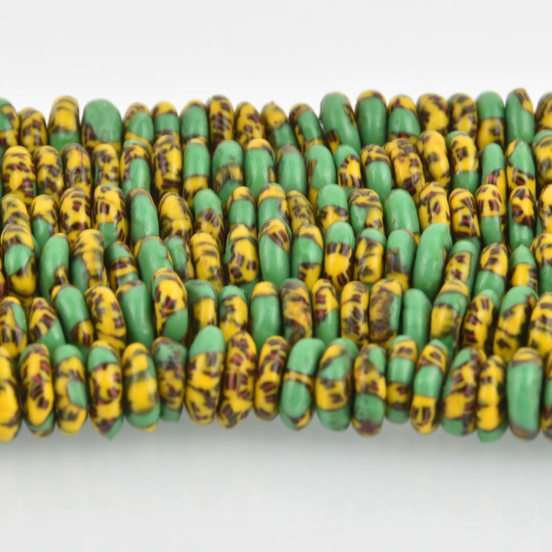 10mm to 12mm Green Yellow Glass Rondelle African Trade Beads Recycled Glass x25 beads bgl1867