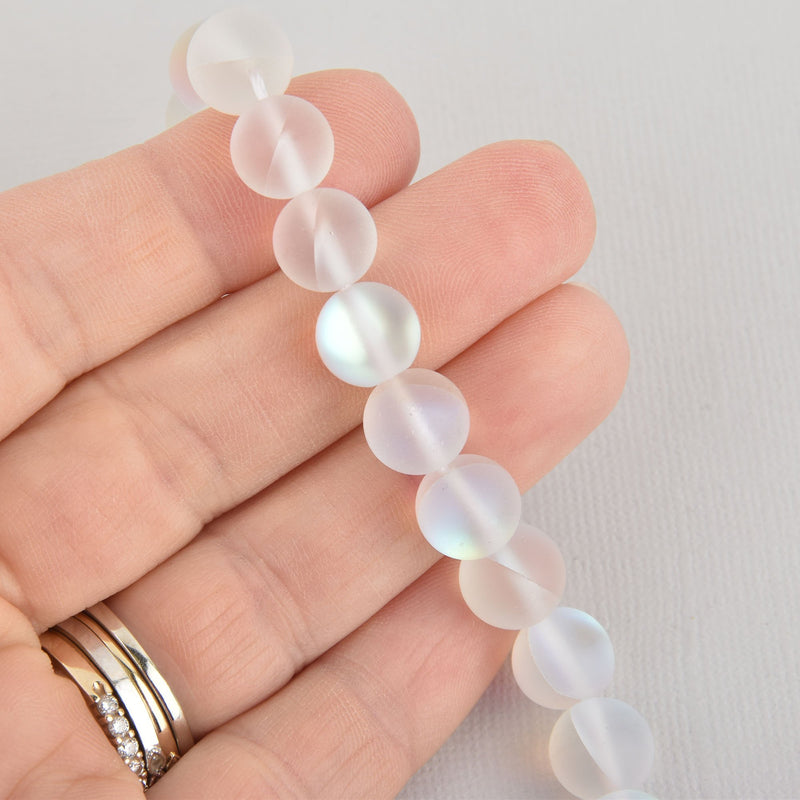 10mm Matte White Mermaid Glass Beads, smooth round, 10 beads, bgl1896
