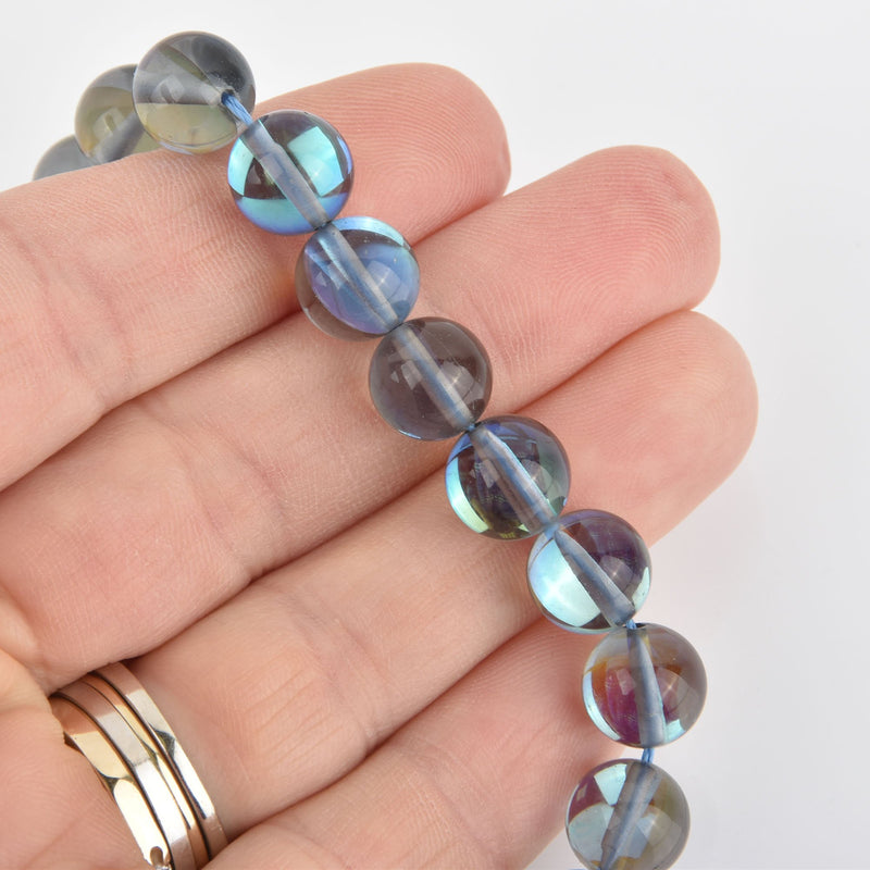 10mm Gray AB Mermaid Glass Beads, smooth round, 10 beads, bgl1899