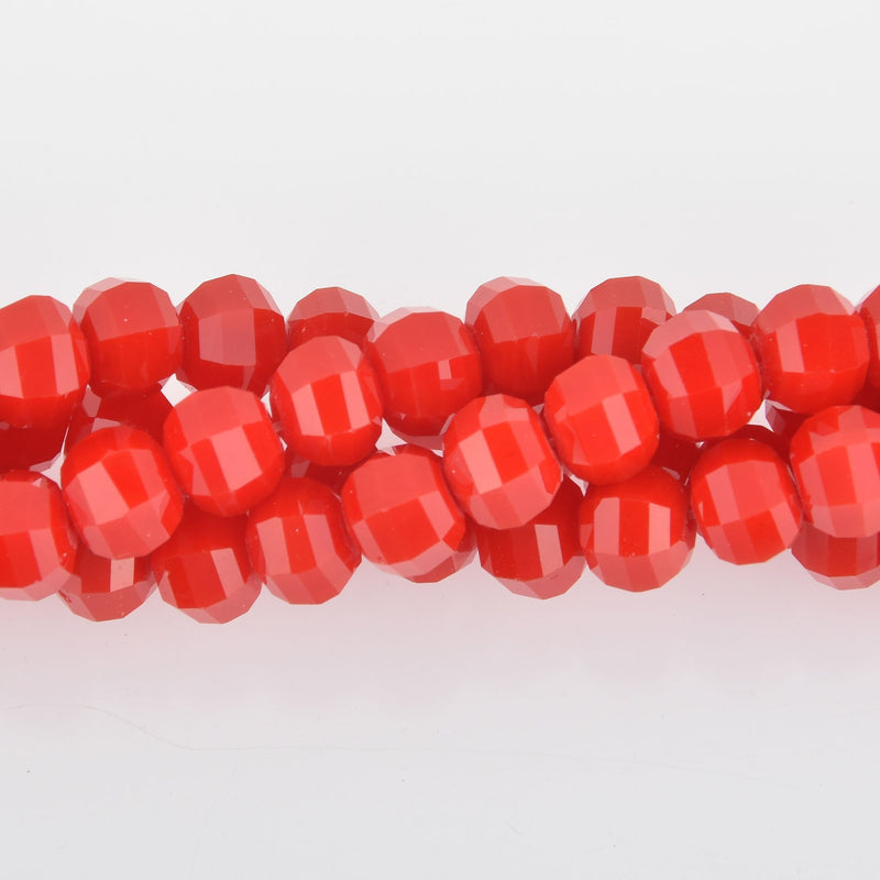 8mm Red Glass Crystal Beads, Hexagon Rondelle, Faceted, x20 beads, bgl1901