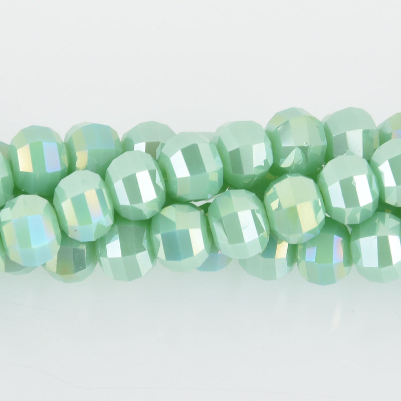 8mm Mint Green Glass Crystal Beads, Hexagon Rondelle, Faceted, x20 beads, bgl1902