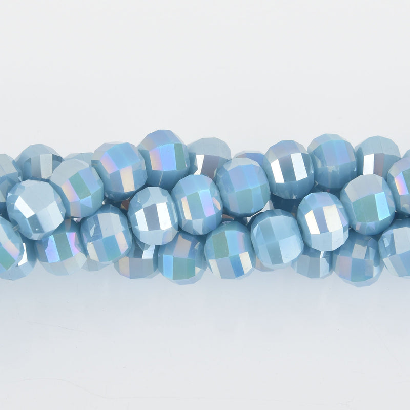 8mm Blue AB Glass Crystal Beads, Hexagon Rondelle, Faceted, x20 beads, bgl1904