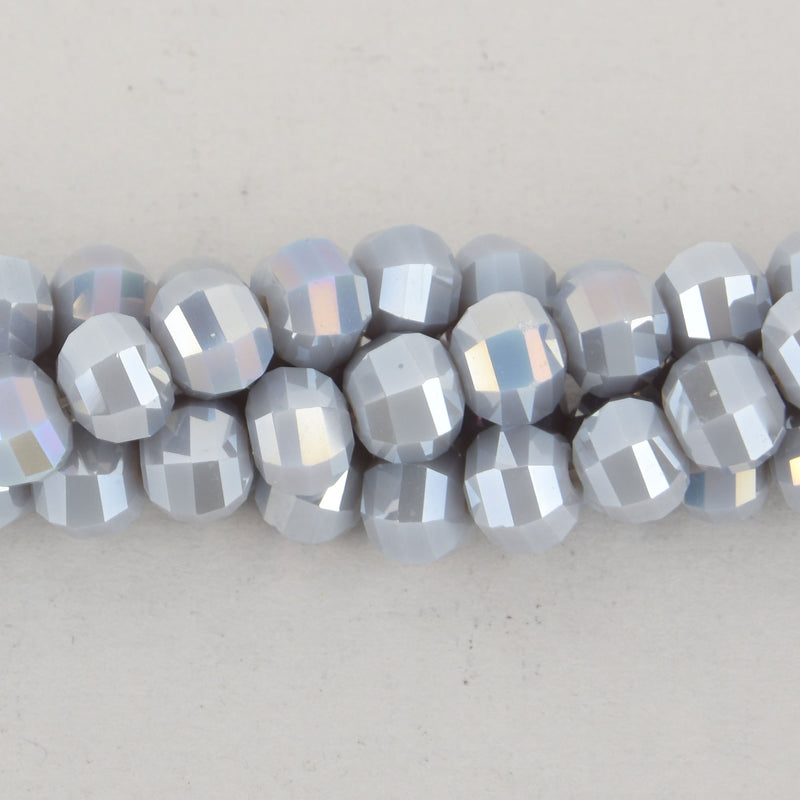 8mm Gray AB Glass Crystal Beads, Hexagon Rondelle, Faceted, x20 beads, bgl1908