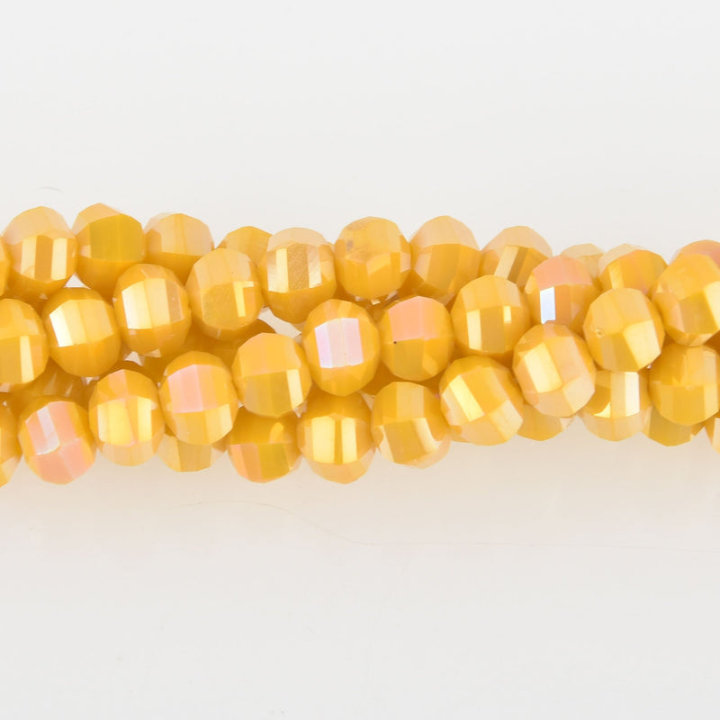 6mm Yellow AB Glass Crystal Beads, Hexagon Rondelle, Faceted, x25 beads, bgl1912
