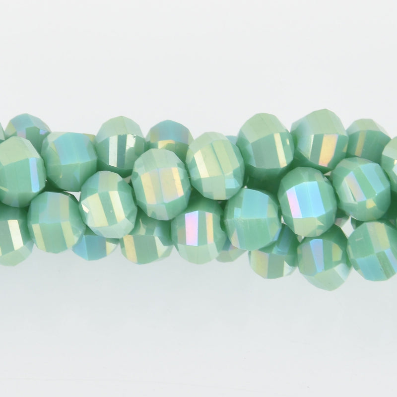 6mm Mint Green Glass Crystal Beads, Hexagon Rondelle, Faceted, x25 beads, bgl1913