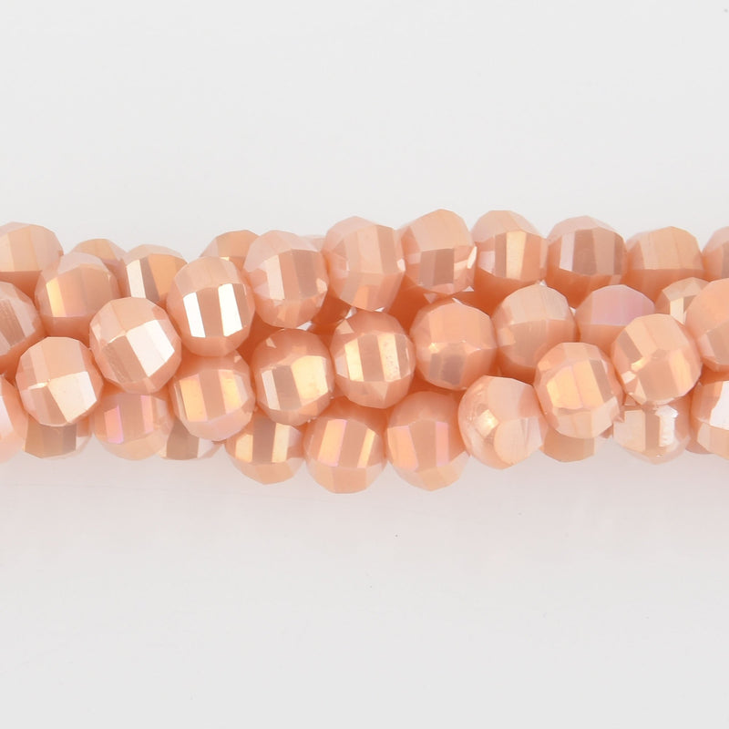 6mm Peach AB Glass Crystal Beads, Hexagon Rondelle, Faceted, x25 beads, bgl1916