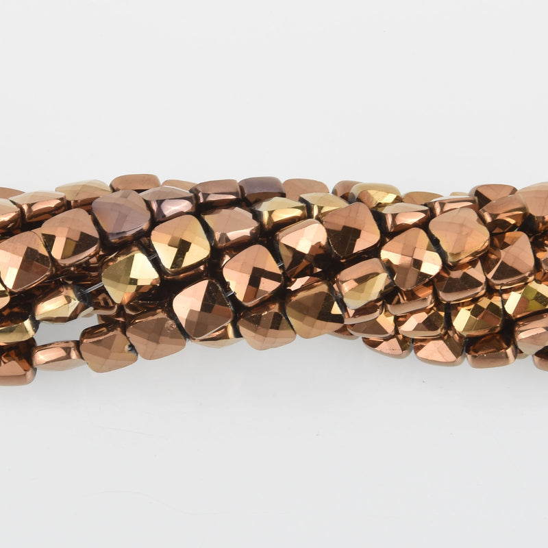 6mm Bronze Glass Crystal Beads, Metallic Square, Faceted, x20 beads, bgl1926