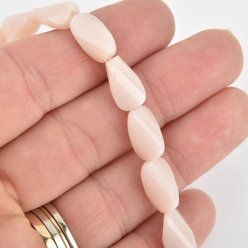 13mm Glass Crystal Beads, Blush Pink Oval Twist, Faceted, x10 beads, b