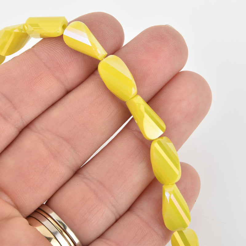 13mm Glass Crystal Beads, Yellow AB Oval Twist, Faceted, x10 beads, bgl1935