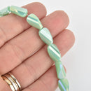 13mm Glass Crystal Beads, Mint Green AB Oval Twist, Faceted, x10 beads, bgl1936