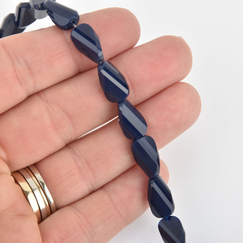 13mm Glass Crystal Beads, Navy Blue Oval Twist, Faceted, x10 beads, bgl1938