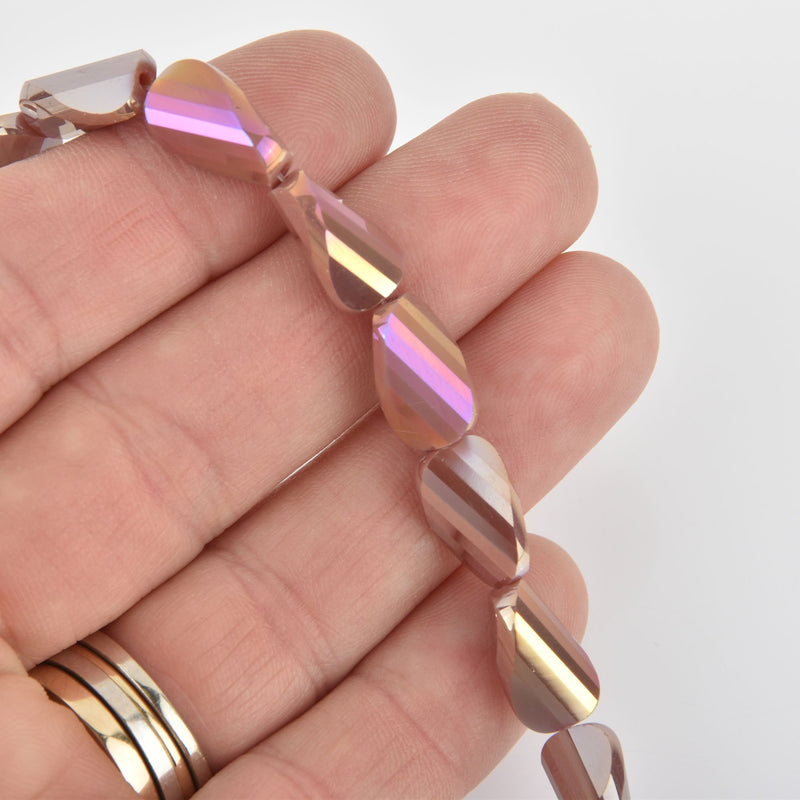 13mm Glass Crystal Beads, Plum Mauve AB Oval Twist, Faceted, x10 beads, bgl1939