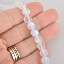 8mm Matte White Mermaid Glass Beads, smooth round, 10 beads, bgl1944
