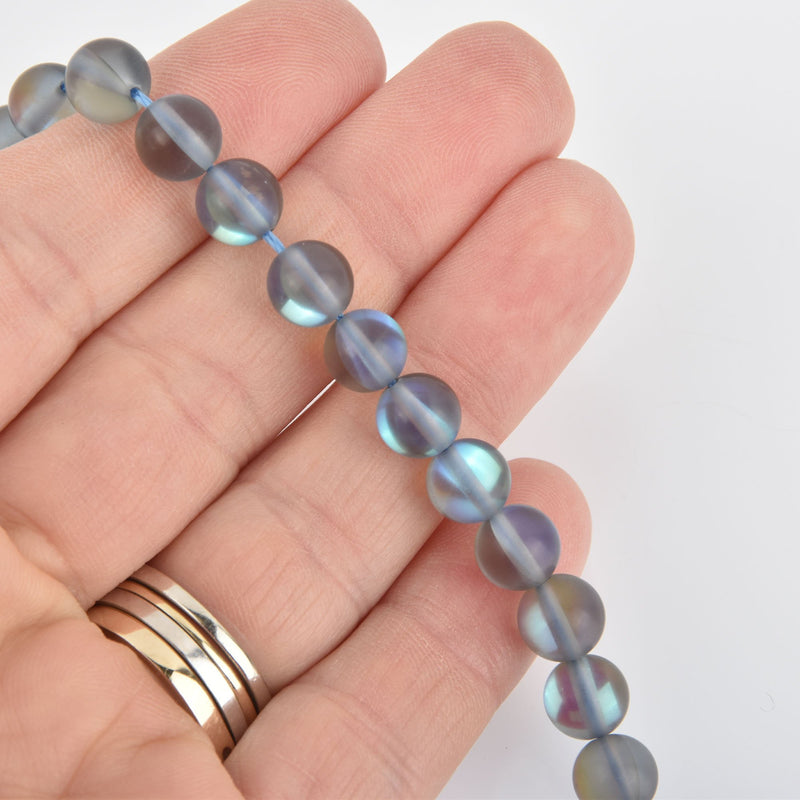 8mm Matte Gray Mermaid Glass Beads, smooth round, 10 beads, bgl1946