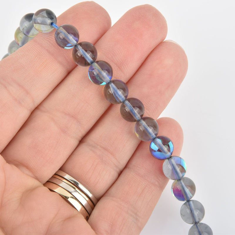 8mm Gray AB Mermaid Glass Beads, smooth round, 10 beads, bgl1947