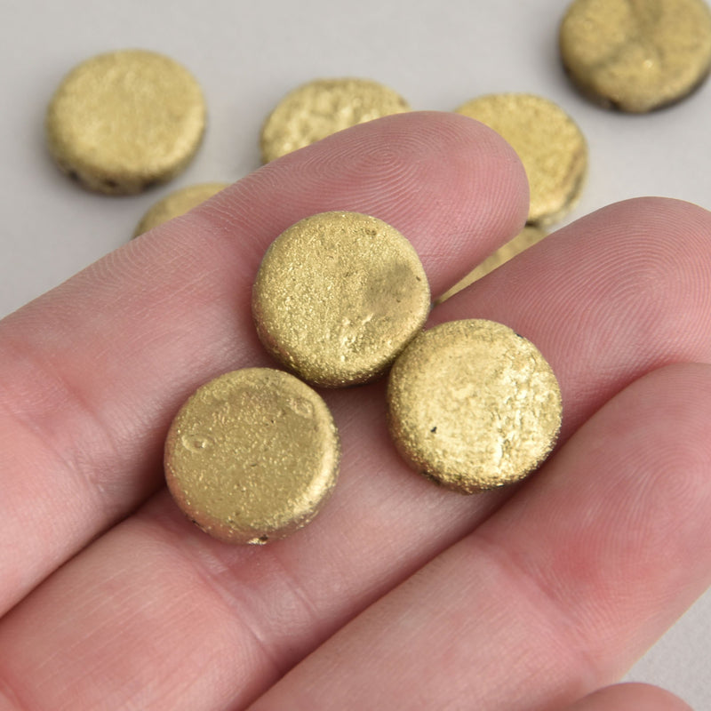 14mm Gold Foil Czech Glass Coin Beads, 2-holes, x6 beads, bgl1948