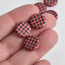 14mm Red Czech Glass Coin Beads, 2-holes, Laser Etched Checkerboard Pattern, x6 beads, bgl1959