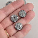 14mm Black Czech Glass Coin Beads, 2-holes, Laser Etched Swirl Pattern, x6 beads, bgl1963