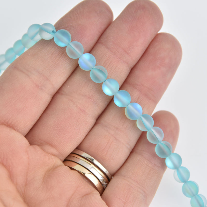 6mm Matte Blue Mermaid Glass Beads, smooth round, 15 beads, bgl1969