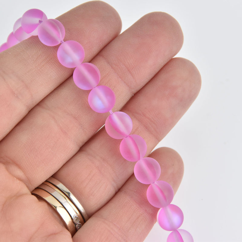 8mm Matte Pink Mermaid Glass Beads, smooth round, 10 beads, bgl1970