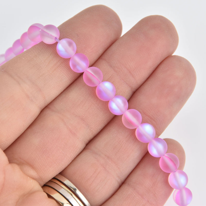 6mm Matte Pink Mermaid Glass Beads, smooth round, 15 beads, bgl1971