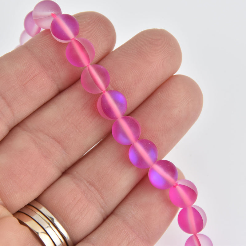 8mm Matte Hot Pink Mermaid Glass Beads, smooth round, 10 beads, bgl1972