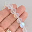 12mm Matte White Mermaid Glass Beads, smooth round, 10 beads, bgl1973