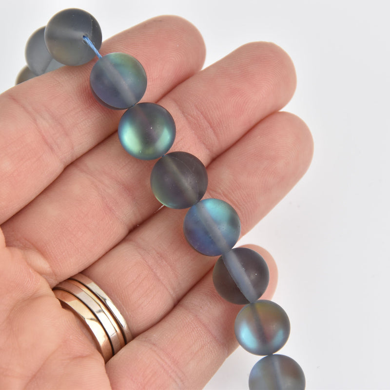 12mm Matte Gray Mermaid Glass Beads, smooth round, 10 beads, bgl1974