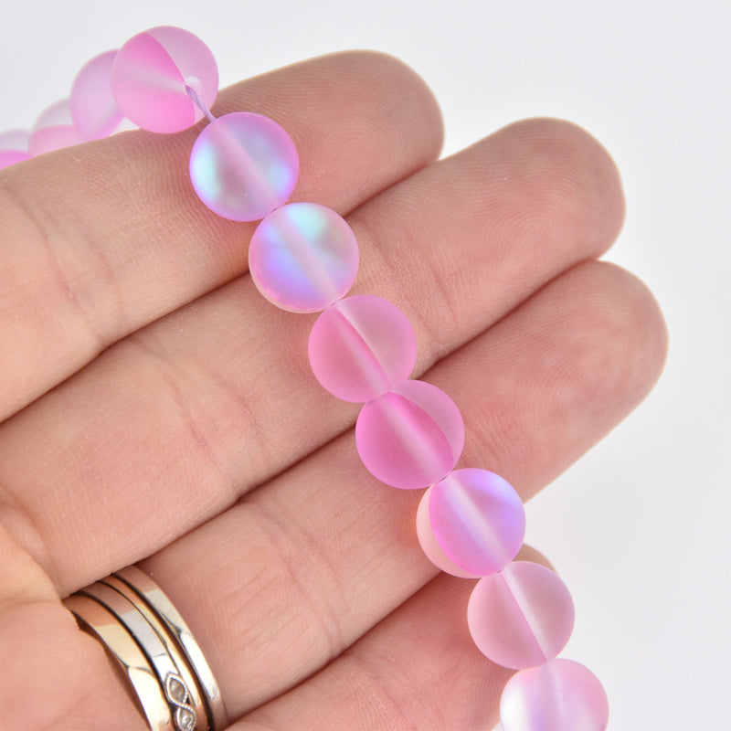 10mm Matte Pink Mermaid Glass Beads, smooth round, 10 beads, bgl1975