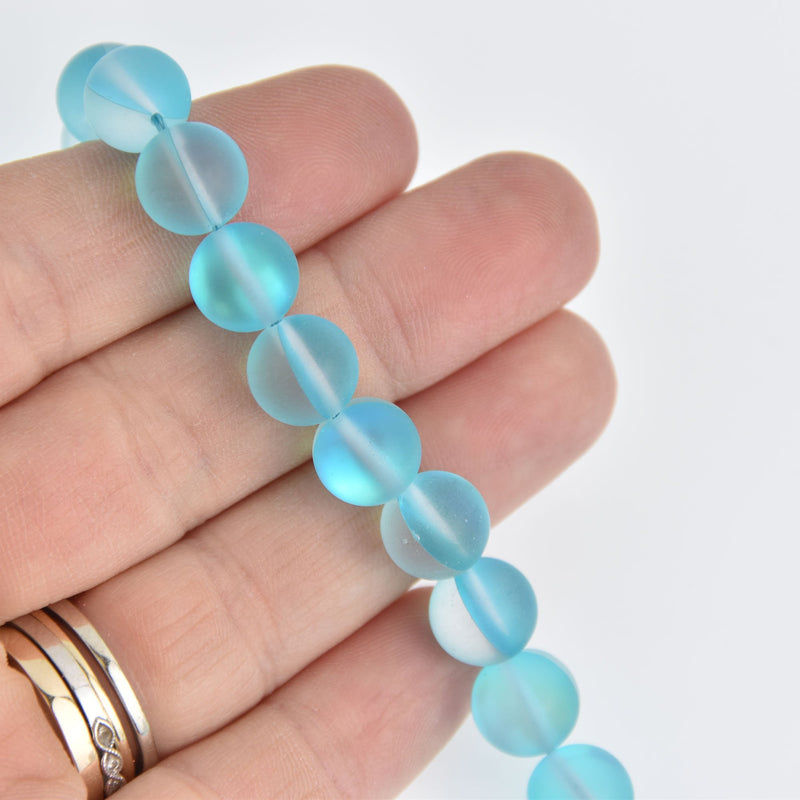 10mm Matte Blue Mermaid Glass Beads, smooth round, 10 beads, bgl1976