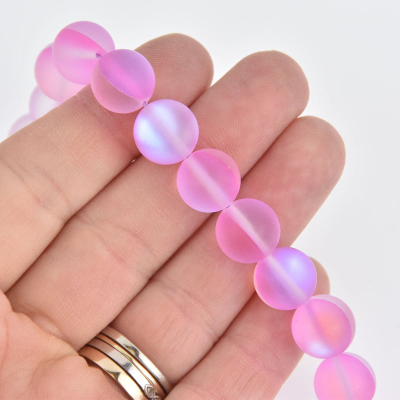 12mm Matte Pink Mermaid Glass Beads, smooth round, 10 beads, bgl1977