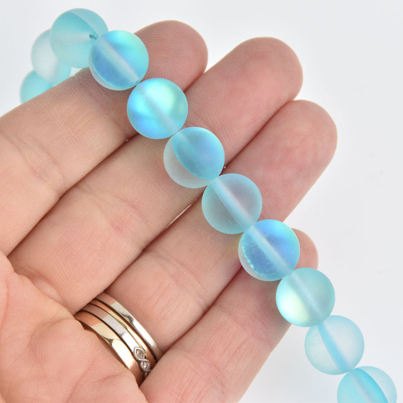 12mm Matte Blue Mermaid Glass Beads, smooth round, 10 beads, bgl1978
