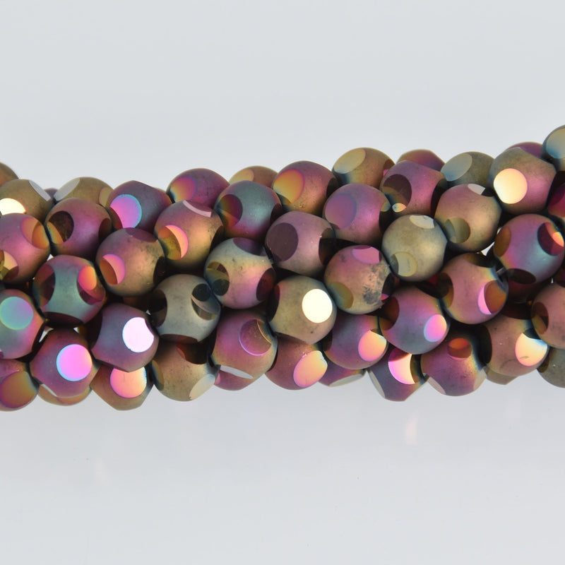 8mm Round Pink Iris Mirror Glass Beads, faceted, strand, bgl1982