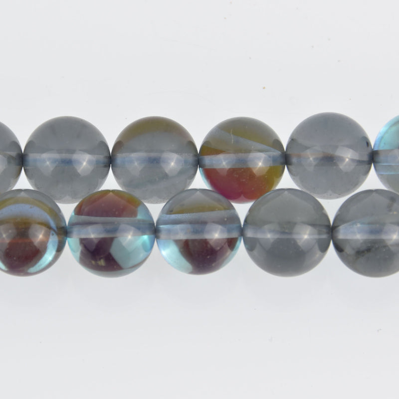 12mm Gray AB Mermaid Glass Beads, smooth round, 10 beads, bgl1986