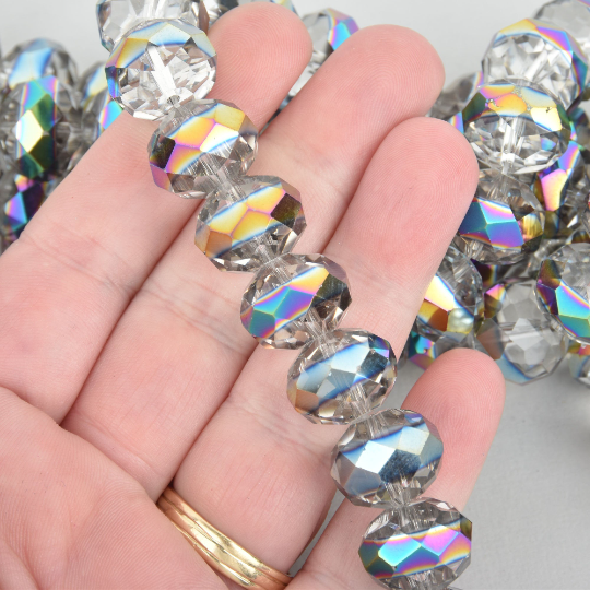 14mm MYSTIC RAINBOW RONDELLE Faceted Crystal Glass Beads, 1 strand, x32 beads, bgl1993