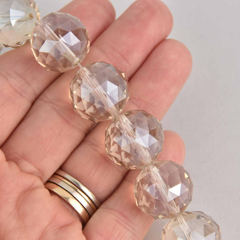20mm Champagne Round Faceted Crystal Glass Beads, 8 beads, bgl1994