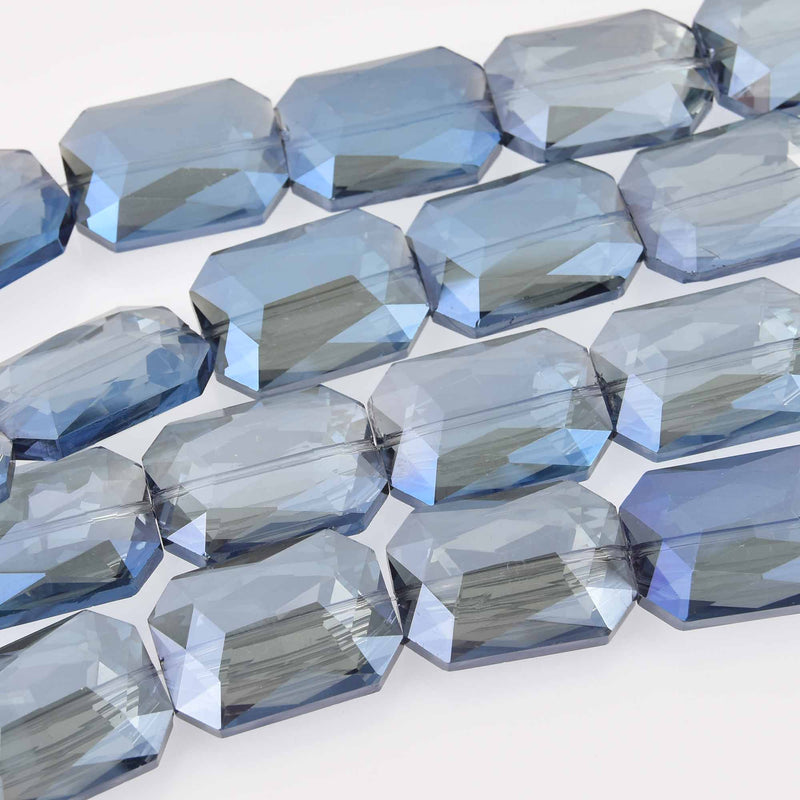 34mm Blue Crystal Rectangle Beads, mystic denim blue, 9 beads, bgl2003