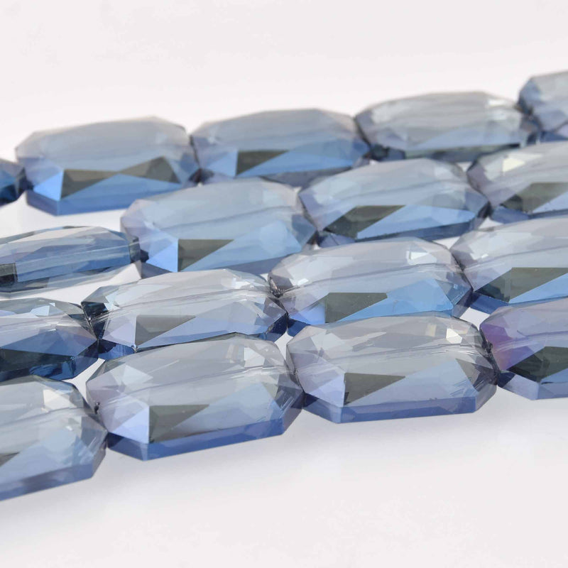 34mm Blue Crystal Rectangle Beads, mystic denim blue, 9 beads, bgl2003