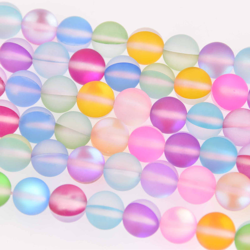 10mm Matte Mermaid Glass Beads, mixed colors, smooth round, strand, bgl2004