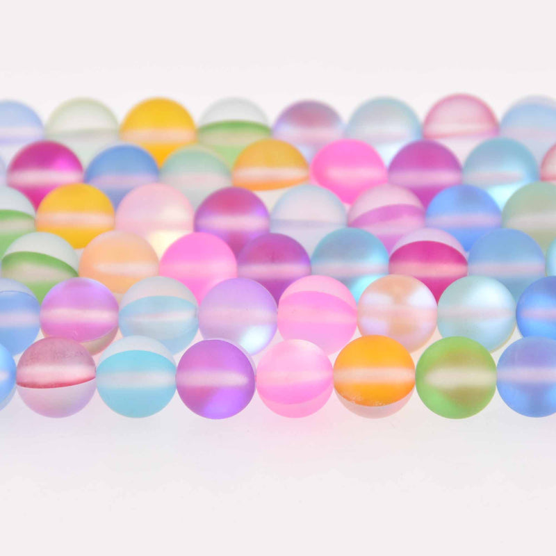 10mm Matte Mermaid Glass Beads, mixed colors, smooth round, strand, bgl2004