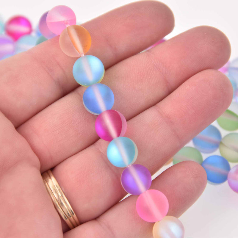 10mm Matte Mermaid Glass Beads, mixed colors, smooth round, strand, bgl2004