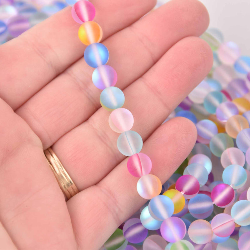 8mm Matte Mermaid Glass Beads, mixed colors, smooth round, strand, bgl2006