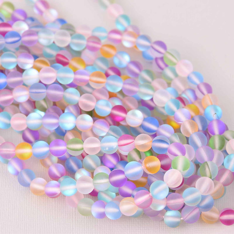 8mm Matte Mermaid Glass Beads, mixed colors, smooth round, strand, bgl2006