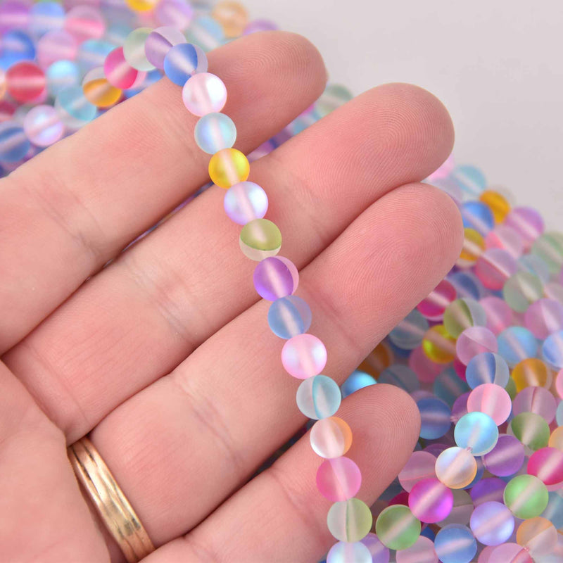 6mm Matte Mermaid Glass Beads, mixed colors, smooth round, strand, bgl2008