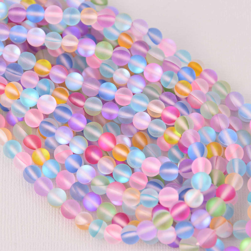 6mm Matte Mermaid Glass Beads, mixed colors, smooth round, strand, bgl2008